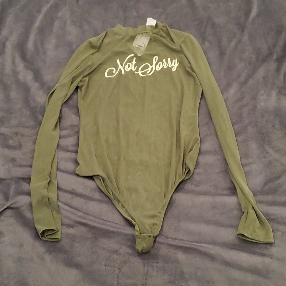 Sexy sheer army green "not sorry" bodysuit